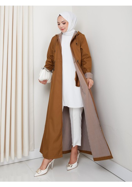 Kadın Kapüşonlu Çizgi Detaylı Taba Bondit Kap fiyatları