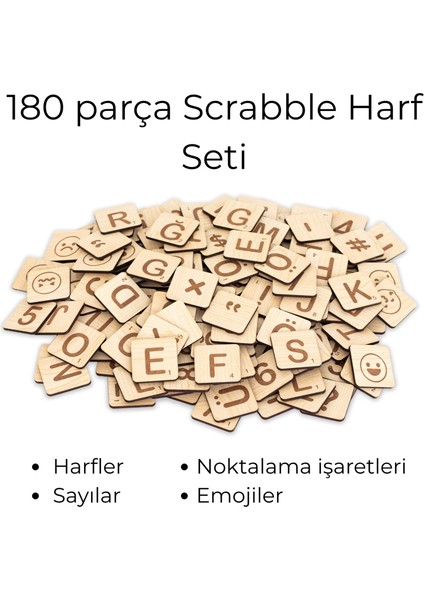 Ahşap 180 Parça Mıknatıslı Harf Seti | 4 cm Scrabble Harfler, Rakam ve Semboller – Dekor & Notluk Veeğlence
