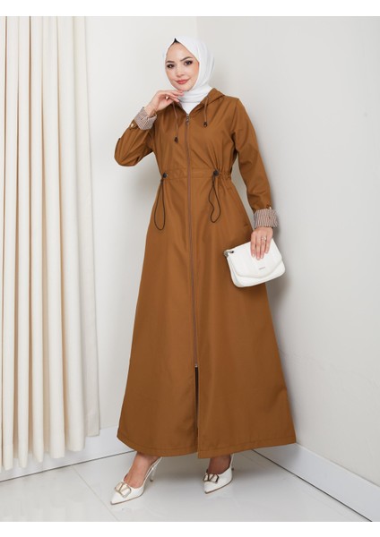 Kadın Kapüşonlu Çizgi Detaylı Taba Bondit Kap modelleri