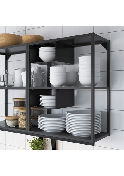 Enhet Antrasit Raf Ünitesi 60 x 30 x 75 cm Açık Mutfak Depolama Alanı indirimleri