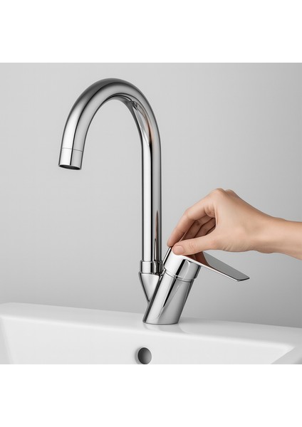 Premium Eviye Bataryası Sıcak Soğuk Ayarlı Tek Kollu Aç Kapa Krom Lavabo Modern Duvar Tipi Armatür fiyatları