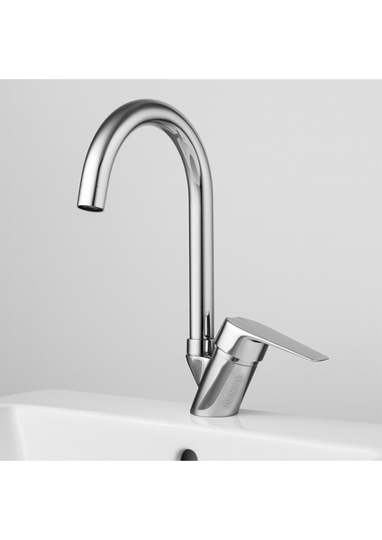 Premium Eviye Bataryası Sıcak Soğuk Ayarlı Tek Kollu Aç Kapa Krom Lavabo Modern Duvar Tipi Armatür modelleri