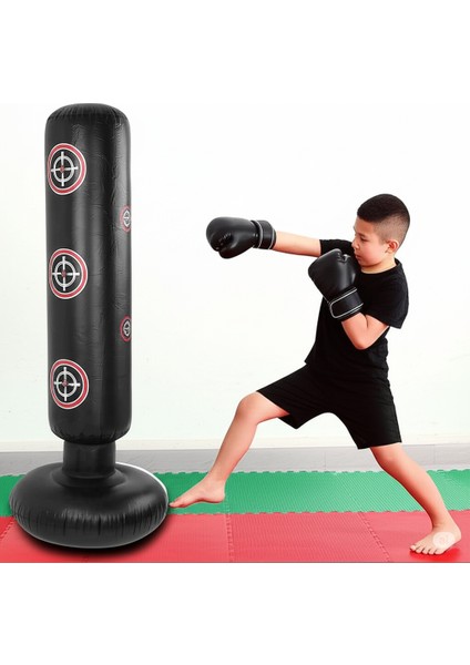 160 cm Şişme Boks Standı – Su Dolgulu Dayanıklı Ayaklı Dikey Boks Torbası Siyah Çocuklara Uygun