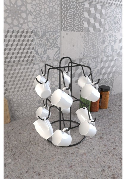 12 Kancalı Mat Siyah Fincan Askısı, 12'li Bardak Düzeni Organizer fiyatları