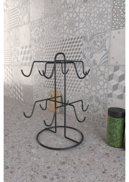 12 Kancalı Mat Siyah Fincan Askısı, 12'li Bardak Düzeni Organizer fırsatları