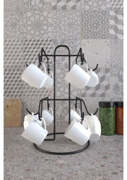 12 Kancalı Mat Siyah Fincan Askısı, 12'li Bardak Düzeni Organizer indirimleri