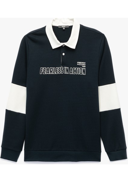 Uzun Kollu Renk Kontrastlı Baskılı Polo Yaka Sweatshirt modelleri