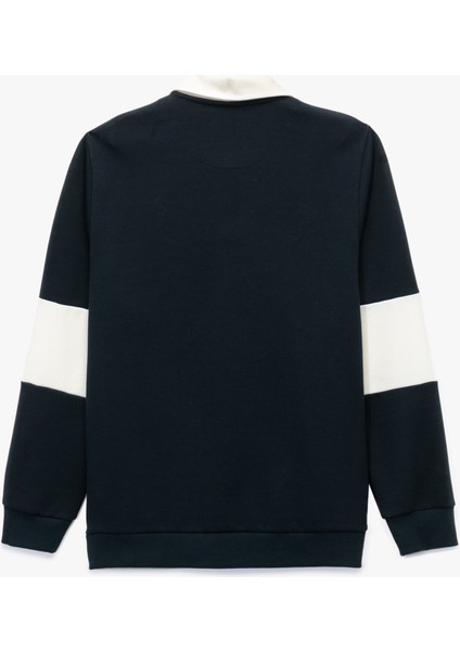 Uzun Kollu Renk Kontrastlı Baskılı Polo Yaka Sweatshirt fırsatları