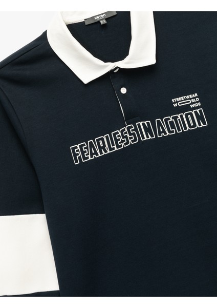 Uzun Kollu Renk Kontrastlı Baskılı Polo Yaka Sweatshirt indirimleri