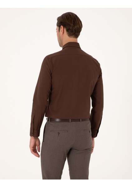 Erkek Kahverengi Slim Fit Uzun Kollu Basic Gömlek 50316734-VR029 indirimleri