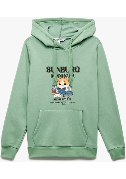 Kanguru Cep Detaylı Şardonlu Kedi Baskılı Kapüşonlu Sweatshirt fırsatları