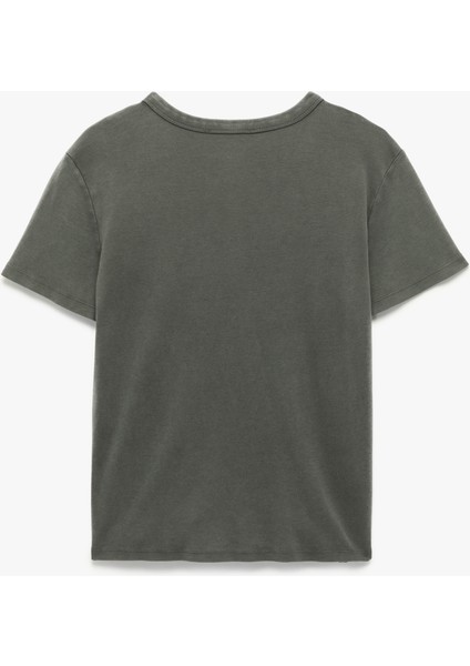 Pamuklu Soluk Efektli Kısa Kollu Bisiklet Yaka Tişört fiyatları