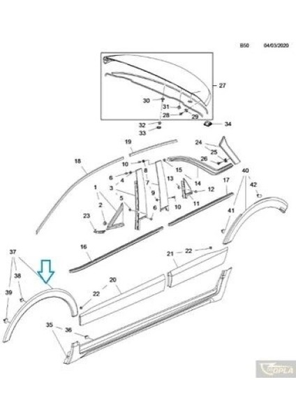 Çamurluk Dodiği Ön Sağ Sıyah Opel Crossland x Bm 17- (Oem No: YQ009413XT)