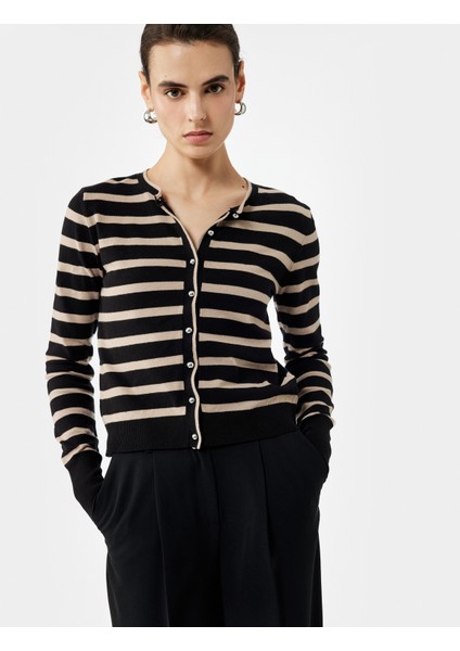 Uzun Kollu Bisiklet Yaka Çizgili Triko Hırka fiyatları