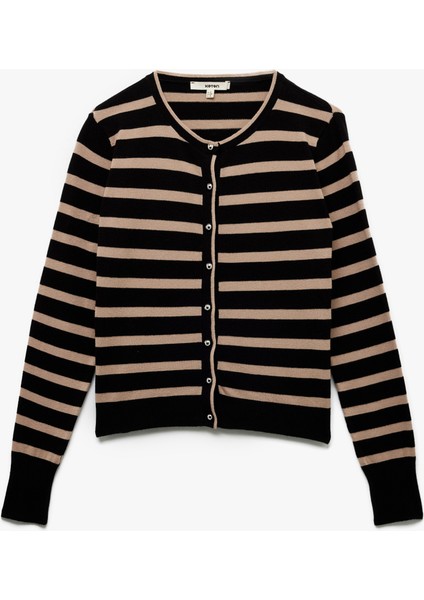 Uzun Kollu Bisiklet Yaka Çizgili Triko Hırka modelleri