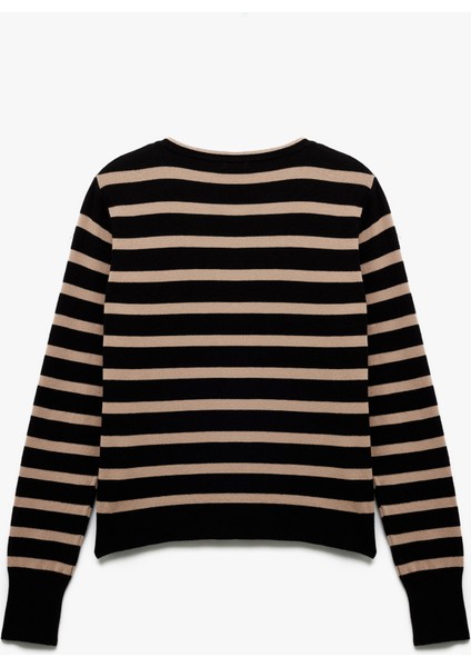 Uzun Kollu Bisiklet Yaka Çizgili Triko Hırka fırsatları