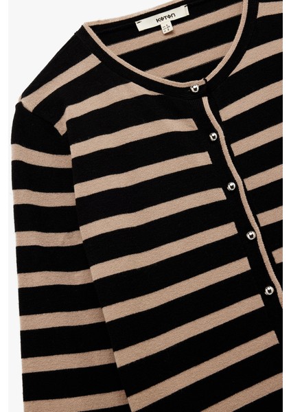 Uzun Kollu Bisiklet Yaka Çizgili Triko Hırka indirimleri