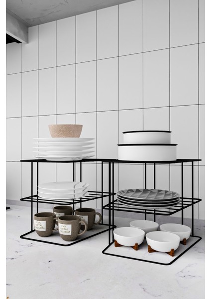 Iki Adet Siyah 3 Katlı Dolap Içi Tabak Düzenleyici Raf Seti