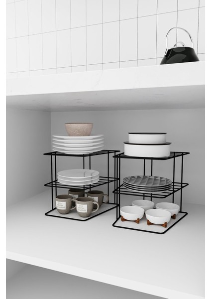 Iki Adet Siyah 3 Katlı Dolap Içi Tabak Düzenleyici Raf Seti fiyatları