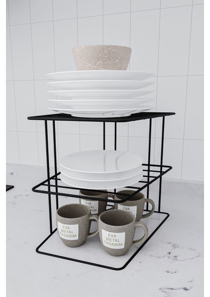 Iki Adet Siyah 3 Katlı Dolap Içi Tabak Düzenleyici Raf Seti modelleri