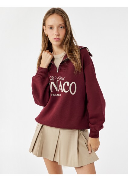 Yarım Fermuarlı Pamuklu Rahat Kalıp Kolej Baskılı Sweatshirt fiyatları