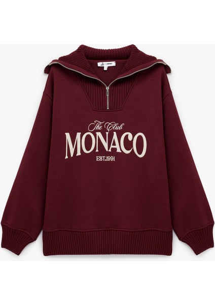 Yarım Fermuarlı Pamuklu Rahat Kalıp Kolej Baskılı Sweatshirt modelleri