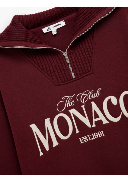 Yarım Fermuarlı Pamuklu Rahat Kalıp Kolej Baskılı Sweatshirt indirimleri