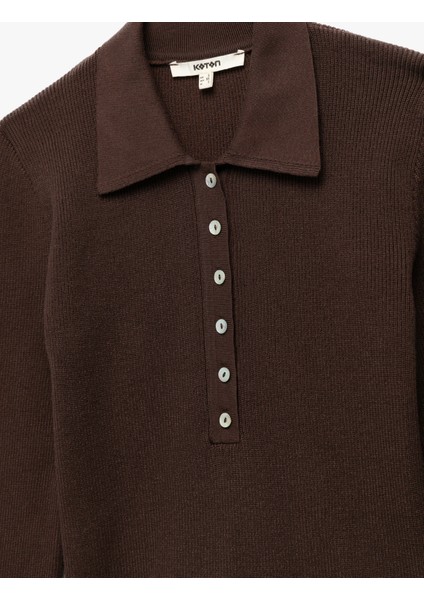 Yarım Düğmeli Uzun Kollu Polo Yaka Triko Kazak modelleri