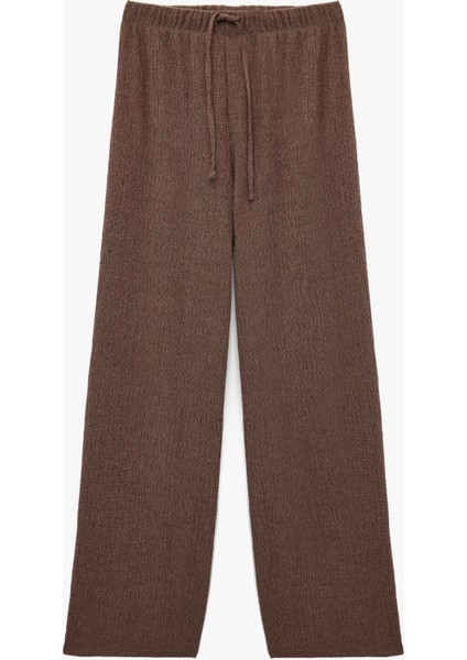 Bürümcük Kumaş Rahat Kalıp Beli Bağcıklı Düz Bol Paça Pantolon