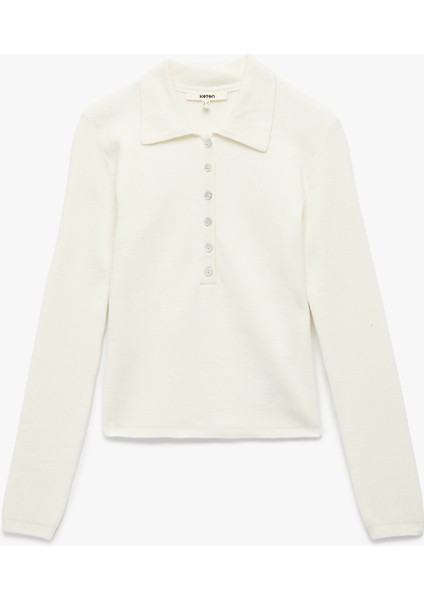 Yarım Düğmeli Uzun Kollu Polo Yaka Triko Kazak