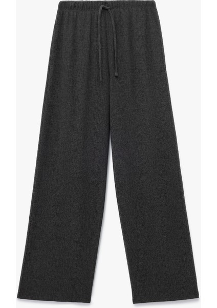 Bürümcük Kumaş Rahat Kalıp Beli Bağcıklı Düz Bol Paça Pantolon