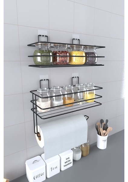 Pratik 2'li Metal Baharat ve Kağıt Havluluk, Şık Mutfak Rafı Seti modelleri
