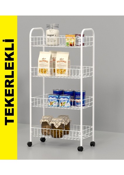 Çok Katlı Metal Sebze Meyve Sepeti Mutfak Düzenleyici Beyaz