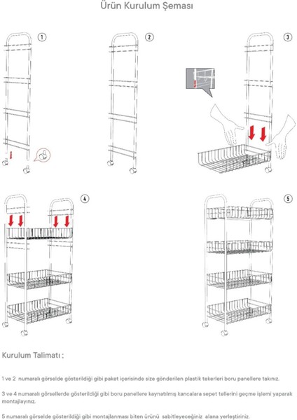 Çok Katlı Metal Sebze Meyve Sepeti Mutfak Düzenleyici Beyaz