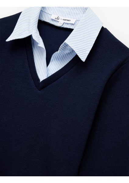 Uzun Kollu Gömlek Yaka Slim Fit Pamuklu Tişört modelleri