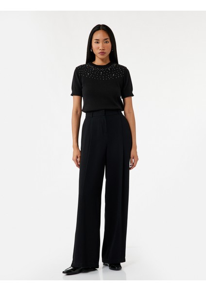 Kısa Kollu Bisiklet Yaka Taşlı Triko Kazak fiyatları