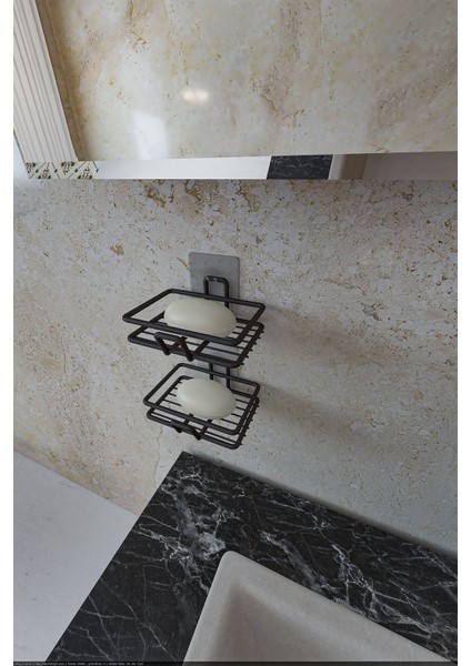 Yapışkanlı 2'li Metal Sabunluk Seti, Banyo ve Mutfak Için Siyah Renk modelleri
