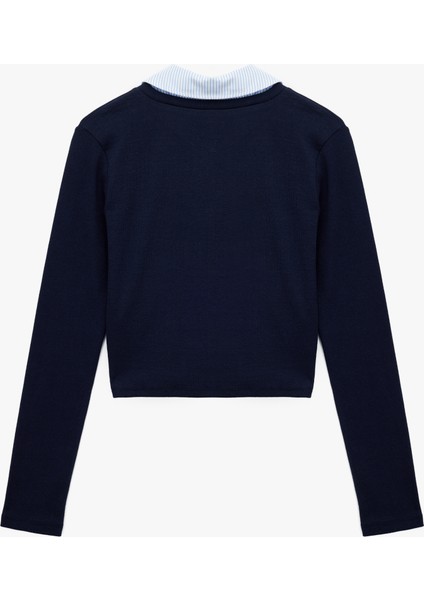 Uzun Kollu Gömlek Yaka Slim Fit Pamuklu Tişört fiyatları