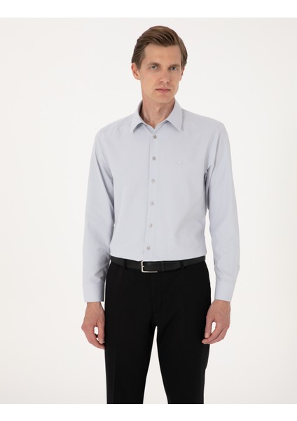 Erkek Açık Gri Slim Fit Uzun Kollu Basic Gömlek 50316734-VR001 modelleri