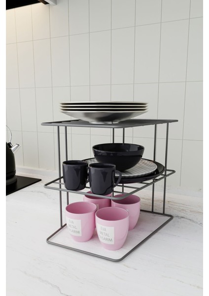 Gri 2'li 3 Katlı Tabaklık Dolap Içi Mutfak Düzenleyici Raf Seti modelleri