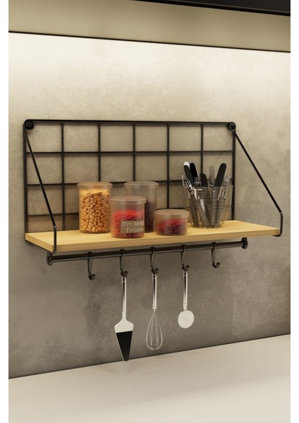 Modern Siyah Metal Duvar Rafı ve Askı, Şık ve Fonksiyonel Saklama Çözümü