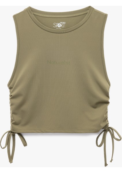 Slim Fit Kolsuz Bisiklet Yaka Crop Spor Atlet