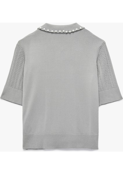 Triko Polo Yaka Inci Detaylı Kısa Kollu Kazak fiyatları