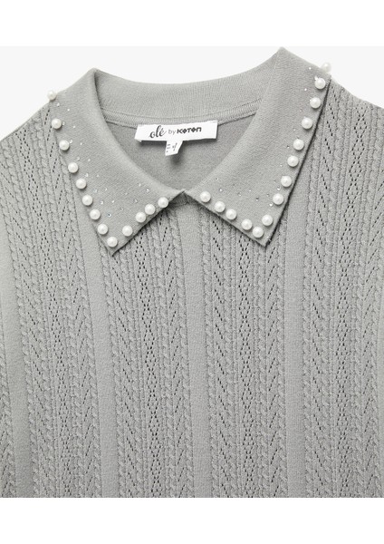 Triko Polo Yaka Inci Detaylı Kısa Kollu Kazak modelleri