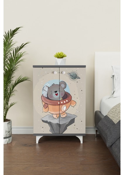 Little Astronaut 2 Raflı Çocuk Odası Dolabı Çok Amaçlı Baskılı Oyuncak Dolabı modelleri