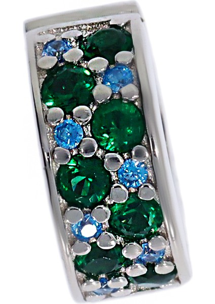 Kadın Mavi ve Yeşil Taş Detay Sabitleyici Gümüş Charm