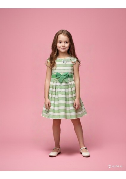 Mayoral Kız Çocuk Çizgili Keten Elbise 5006