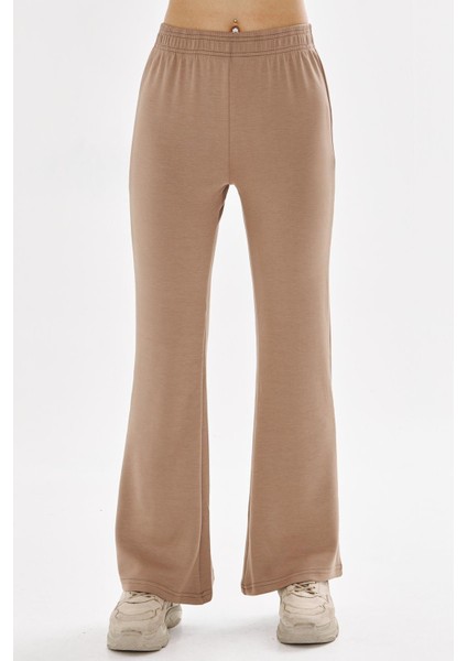 Kadın Modal Kumaş Yüksek Bel Geniş Paça Eşofman Altı Kahve 8102-K fiyatları