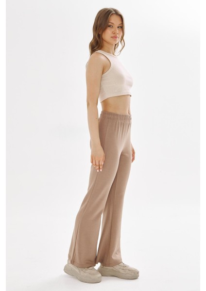 Kadın Modal Kumaş Yüksek Bel Geniş Paça Eşofman Altı Kahve 8102-K modelleri
