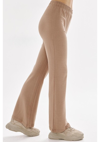 Kadın Modal Kumaş Yüksek Bel Geniş Paça Eşofman Altı Kahve 8102-K fırsatları